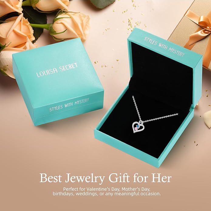 LOUISA SECRET Infinity Double Birthstone Necklace, 925 Sterling Silver Tiny Pendant Heart Necklace for Women Wife Her, Best Jewelry Gift Heart Jewelry Meaningful Gift for Valentine's Day, Christmas, Birthday Anniversary