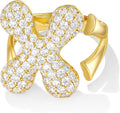 KissYan Bubble Initial Ring Valentines Day Gifts for Women, 14k Gold Plate Balloon Jumbo Letter Rings Open Adjustable Dainty Pave CZ Personalized Fashion Trendy Statement Jewelry