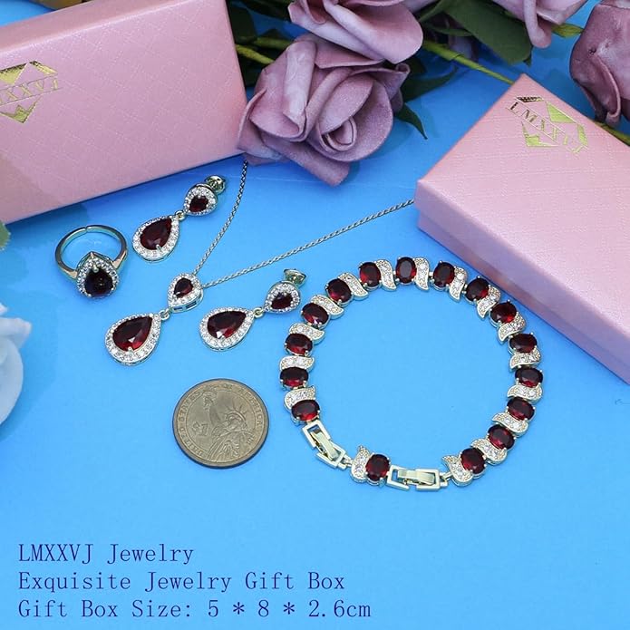 LMXXVJ Teardrop Jewelry Set for Women，Necklace Earrings Adjustable Ring Bracelet Set Fashion Formal Platinum/Gold/Rose Gold Jewelry Gift Girl/Mom/Wife/Grandmother/Best Friend/Aunt