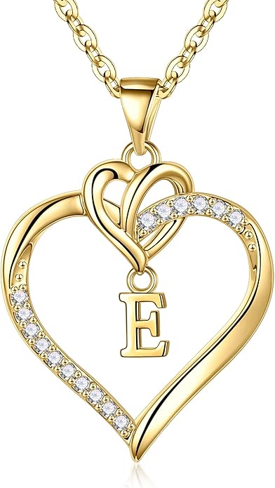 STORUP Valentines Gifts for Her Teen Girls - Heart Initial Necklaces for Women Girls, 14K-Gold-Plated CZ Initial A-Z Heart Necklaces for Teen Girl Jewelry Valentines Gifts for Women Mom Wife Sister