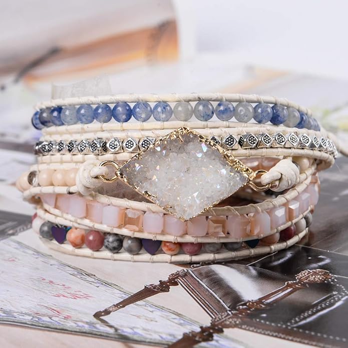 YGLINE Boho Handmade Wrap Leather Tube Crystal Stone Bracelet for Women
