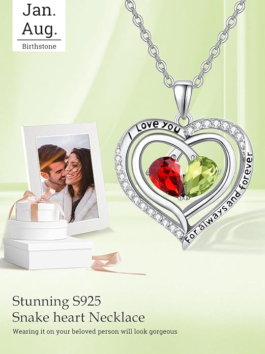 Valentine's Day Gifts for Wife 925 Sterling Silver Double Birthstone Pendant Necklaces I Love You for Always and Forever Necklace Anniversary Birthday Gifts for Wife Girlfriend Mom Her