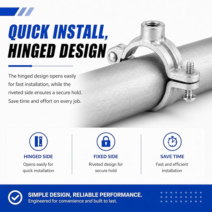 10 Pack 1-1/2 in. Hinged Split Ring Pipe Hanger, Tubing and Industrial Vintage - Image 5
