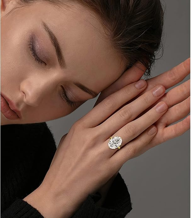Linawe Cubic Zirconia Imitation Diamond Moissanite Rings for Women, 14K Gold/Rose Gold/Silver Adjustable Chunky Ring, Costume Rhinestone Jewelry for Wedding Engagement
