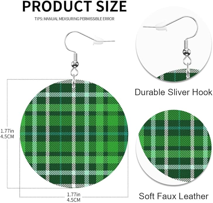 Swono Dinosaurs Round Faux Leather Earrings for Women Adorable Funny Cartoon Dragon Animal Tree Funny Lightweight Double-Side Printed Drop Dangle Earring for Birthday Party Gift