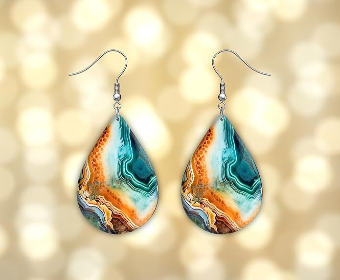 Teardrop Wood Earrings Light Weight Printed Image Dangle Jewelry, Fun and Funky