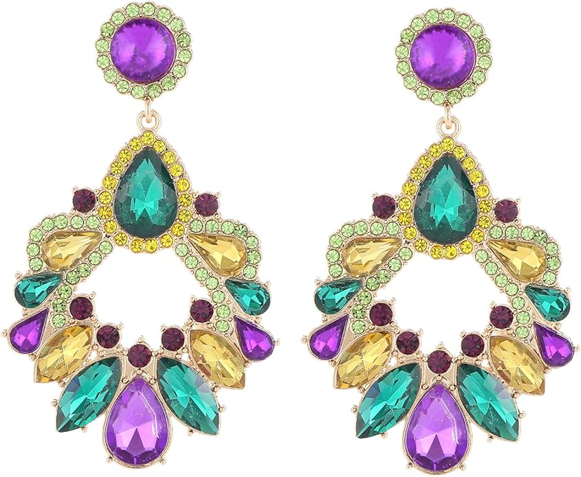 Fashion Rhinestone Statement Drop Dangle Earrings Large Colorful Crystal Chandelier Earrings for Women Bridal Wedding Party Prom