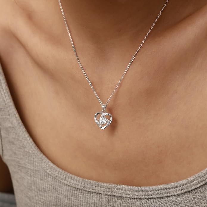 LOVECOM Valentines Gifts S925 Sterling Silver Heart Necklace for Women Dainty 14k Gold Plated CZ Infinity Double Cross Star Pendant Choker Necklaces Trendy Bead Chain Jewelry Gifts for Mom Daughter