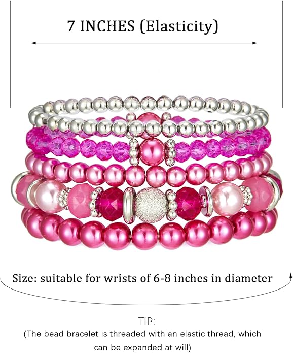 Noessla Beaded Pearl Stretch Bracelet Silver Stackable Crystal Beads Bracelets Trendy Costume Jewelry Mothers Day Gifts for Women