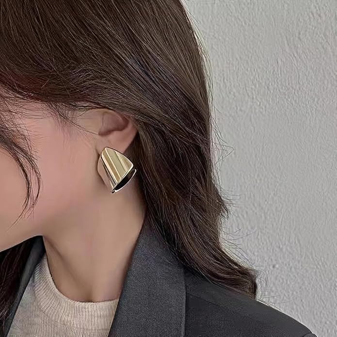Gold Abstract Statement Earrings for Women Chunky Square High Polished Geometric Dangle Earring Trendy Large Costume Outfit Jewelry Exaggerated Accessories