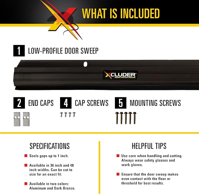 Xcluder 36 in. Low-Profile Door Sweep, Dark Bronze, Seals Out Rodents & Pests - Image 3