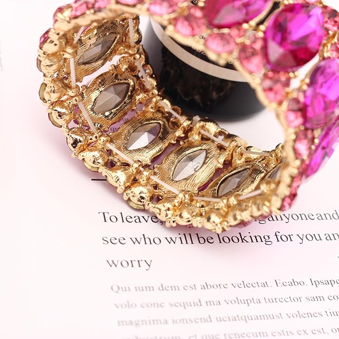 Women’s Elegant Wedding Bridal Crystal Double Row Marquise-Shape Leaf Stretch Bangle Bracelet Bride Jewelry for Women