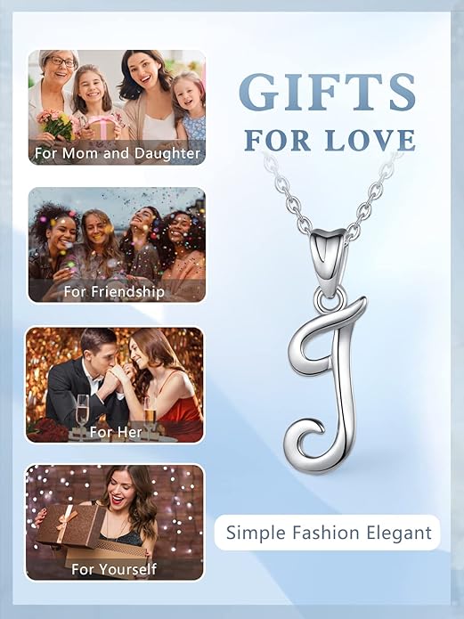 EUDORA Sterling Silver Initial Necklaces for Women, Classic 26 Letter Neckless Gifts for Girls, Sister, Mother Daughter, 18 inch Chain