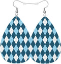Diamond Fashion Leather Teardrop Ear Rings Blue White Diamond Geometric Stripes Lines Leather Leaf Earrings Jewelry For Women Friends