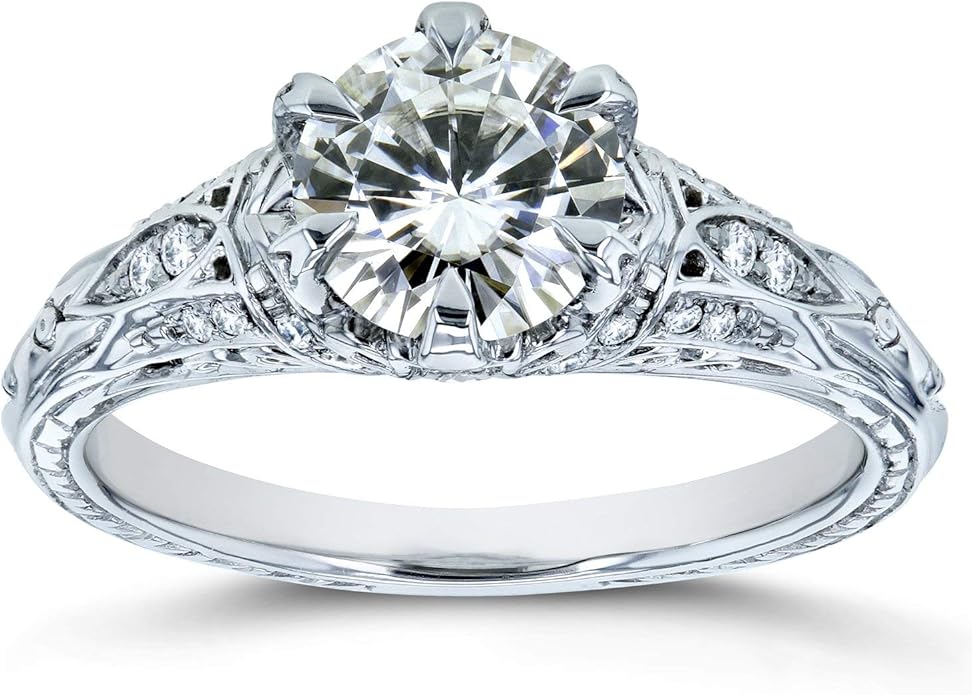 Kobelli Moissanite (GH) 6-Prong Antique Style Engagement Ring 1 1/6 CTW 14k White Gold, 5.5