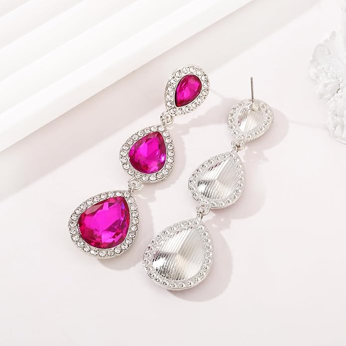 Vintage Rhinestone Teardrop Dangle Earrings Long Dangling Drop Earrings Crystal Chandelier Earrings for Women Wedding Bridal Prom