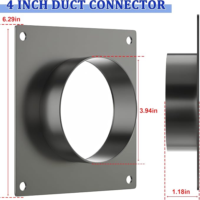 4 Inch Duct Connector Flange, Dryer Vent Wall Plate, Galvanized Steel Dryer - Image 2