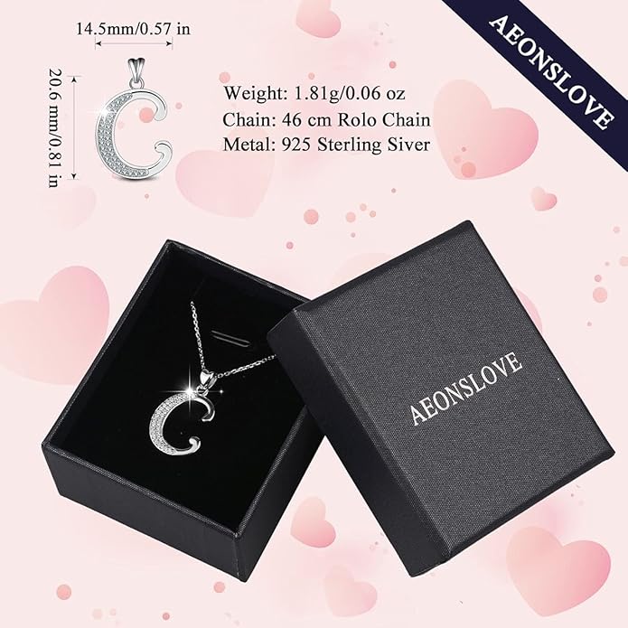 AEONSLOVE 925 Sterling Silver Initial Necklaces for Women, 26 Letters Pendants Necklace Gift for Mother, Daughter, Wife, 18 Inch Chain