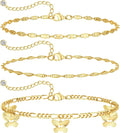 DEARMAY Dainty 14K Gold Plated Ankle Bracelets for Women, Waterproof 14K Gold Plated Link Chain Anklets Non Tarnish Set Pack Summer Beach Jewelry Gift