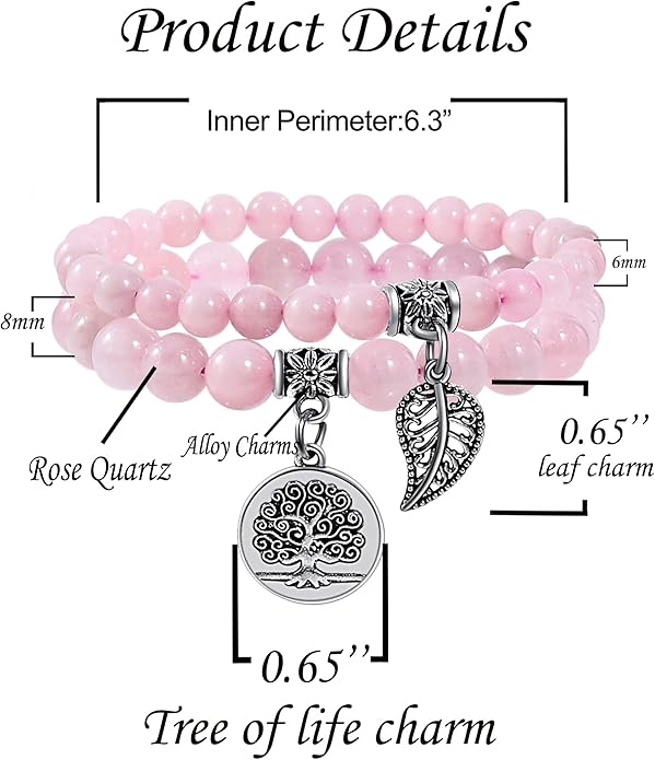 Bivei Natural Semi Precious Gemstone beads bracelet for women - Life Tree and Leaf Charm Energy Reiki Crystal Stretch Bracelets