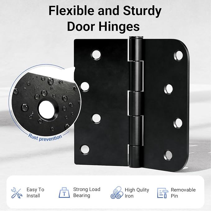 18 Pack Matte Black Door Hinges 4 Inch, Heavy Duty Iron Exterior/Interior Hinges - Image 4