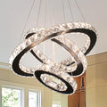 Dimmable Black Modern LED Crystal Chandeliers 3 Rings Pendant Light Adjustable Height Ceiling Lamp for Dinning Room Bedroom Living Room (Dimmable)