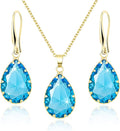Linawe Crystal Jewelry Sets for Women, Imitation Diamond Pendant Necklace, Rhinestone Drop Dangle Earrings, Birthstone Cubic Zirconia Matching Wedding Jewelry, 14K Gold/Rose Gold/Silver Tones