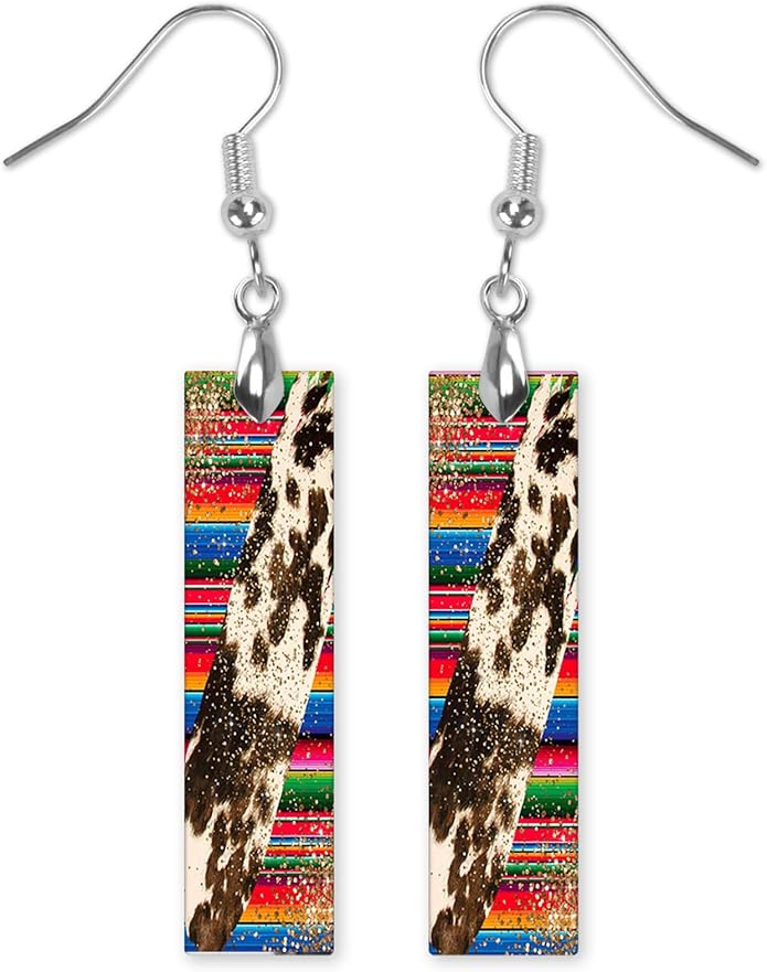 Earrings Handmade Bar Wood Earrings Light Weight Printed Image Dangle Earring Jewelry