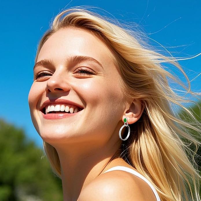 Natural Turquoise Gemstone Birthstone Stud Earrings with Circle Dangle Hoop Earrings Boho style for Vintage Western Jewelry