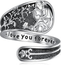 Midari Sun and Moon/Bee/Celtic/Life of Tree/Lotus Spoon Ring for Women 925 Sterling Silver Adjustable Ring Open Ring for Women Men Halloween Birthday Gift