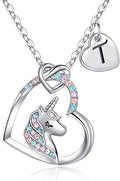 Hidepoo Valentines Gifts for Kids Girls - Unicorn Necklace Gifts for Teen Girls Kid, Colorful CZ Heart Pendant Initial Unicorn Necklaces for Girl Jewelry Birthday Gift for Girl Kid