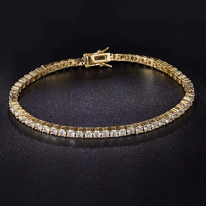 Gemsme 18K Gold Plated 3.0 Cubic Zirconia Classic Tennis Bracelet for Women and Men 6 Inch