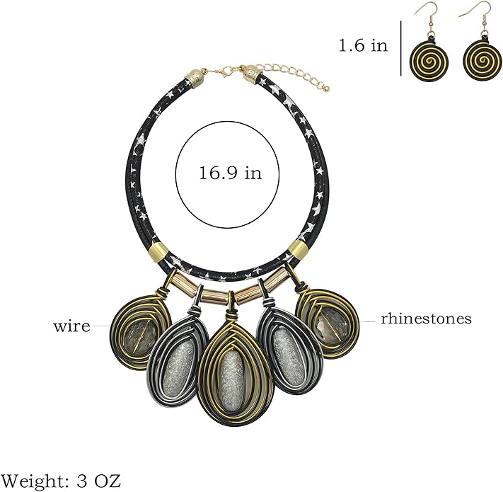 Statement African Necklace For Women African Jewelry Costume Earring Sets Tribal Fashion Colorful Big Rhinestone Crystal Pendent Collar Choker Bold Chunky Bib Handmade
