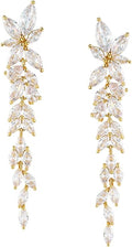 SWEETV Marquise Cubic Zirconia Wedding Earrings for Women Brides, Crystal Chandelier Bridal Drop Earrings for Prom Pageant
