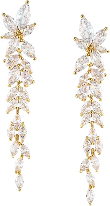 SWEETV Marquise Cubic Zirconia Wedding Earrings for Women Brides, Crystal Chandelier Bridal Drop Earrings for Prom Pageant