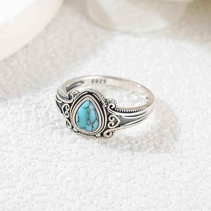 Boho Turquoise Ring for Women Sterling Silver Western Style Statement Ring Bohemian Jewelry Gifts