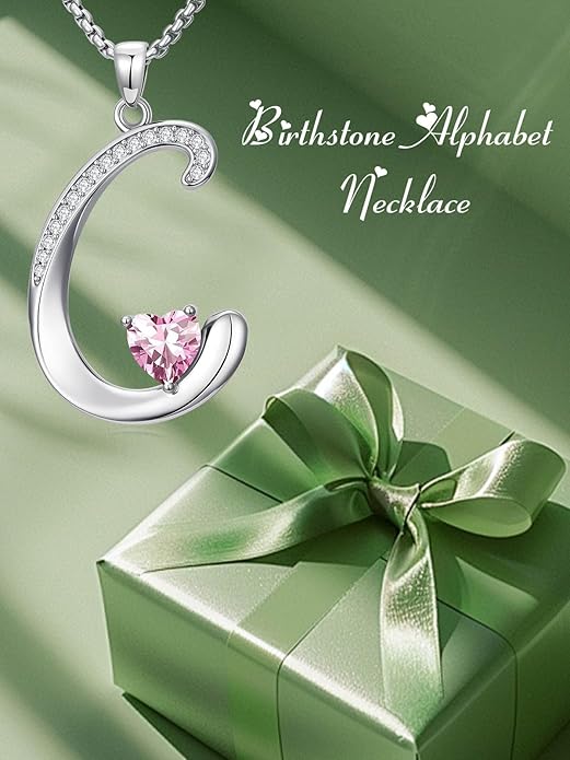 Valentines Day Gifts for Women Alphabet A to Z Initial Birthstone Pendant Necklaces for Women - 18k White Gold Plated Personalized Name Jewelry Valentine Mothers Day Birthday Gifts for Women Her Girlfriend