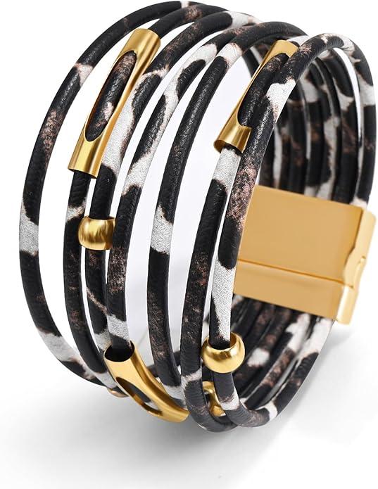 Wrapped Bracelets for Women,Leather Bracelet,Boho Bracelets for Women,Multi-Layer Pearl Crystal Bracelet Bangle Jewelry