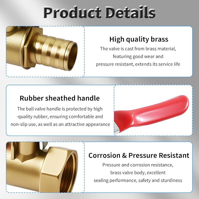 2 Pcs Brass Ball Valve, 10mm x 1/4 Inch, Female NPT | Full Port Shut Off Valve - Image 4