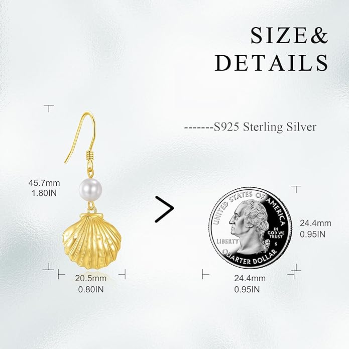 VONALA Silver/Gold Seashell Pearl Dangle Earrings 925 Sterling Silver Beach Drop Dangle Earrings Starfish Leverback Earrings Ocean Jewelry Gifts for Women