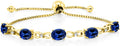 Gem Stone King 7X5MM Oval Cut Gemstone Birthstone and Accent Lab Grown Diamond Tennis Bracelet For Women In 18K Yellow Gold Plated Silver | Adjustable Bolo Bracelet For Women | Easy-On Easy-Off