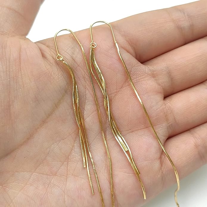 14K Gold Plated Threader Dangle Earrings Long Tassel Earrings Wedding Prom Earrings for Women Bridal