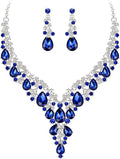 BriLove Women's Wedding Bridal Austrian Crystal Teardrop Flower Cluster Statement Necklace Dangle Earrings Jewelry Set for Party Prom