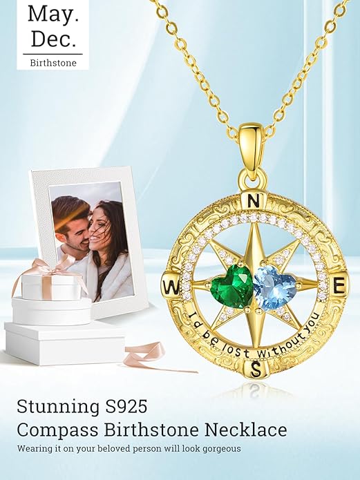Valentine's Day Gifts for Wife 925 Sterling Silver Double Birthstone Pendant Necklaces I Love You for Always and Forever Necklace Anniversary Birthday Gifts for Wife Girlfriend Mom Her