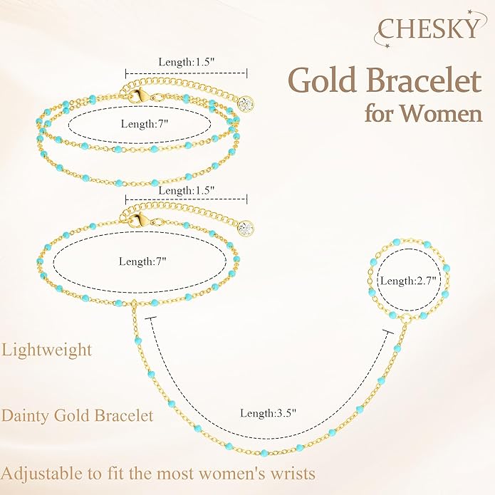 CHESKY 14K Gold Plated Hand Chain Bracelets for Women Set - Dainty Finger Ring Bracelet Stack Adjustable Hand Chains Durable Beaded Bracelets Trendy Simple Body Jewelry Gift for Women