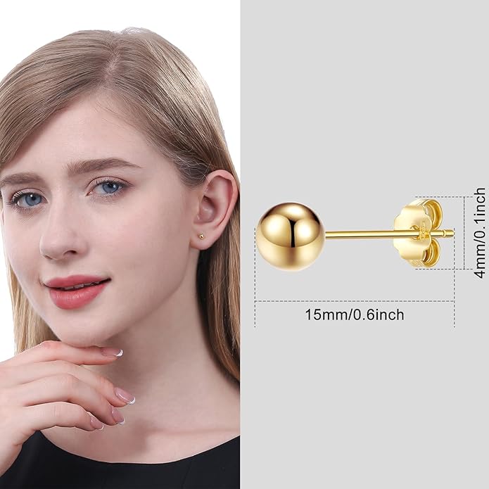 ToHeart 14k Gold Stud Earrings Women Hypoallergenic Gold Flat Back Stud Earrings