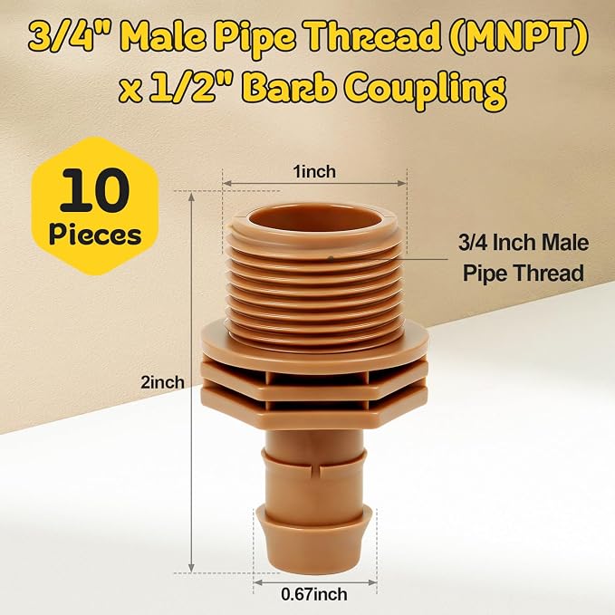 PVC to Drip Irrigation Adapter, 3/4" PVC Male Pipe Thread x 1/2" Drip - Image 2