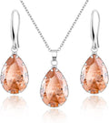 Linawe Crystal Jewelry Sets for Women, Imitation Diamond Pendant Necklace, Rhinestone Drop Dangle Earrings, Birthstone Cubic Zirconia Matching Wedding Jewelry, 14K Gold/Rose Gold/Silver Tones