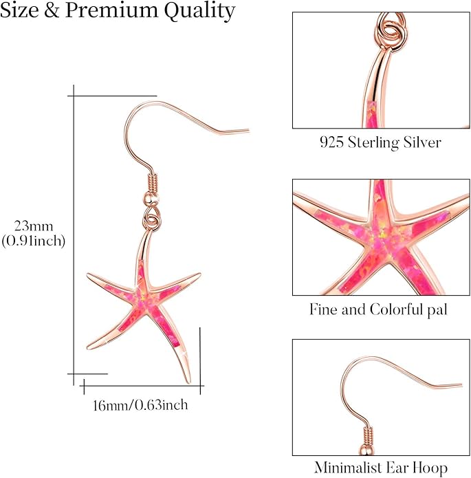925 Sterling Silver Starfish Earrings With Opal Fish Hoops, Nautical Hawaiian Sea Beach Jewelry for Women and Starfish Lovers