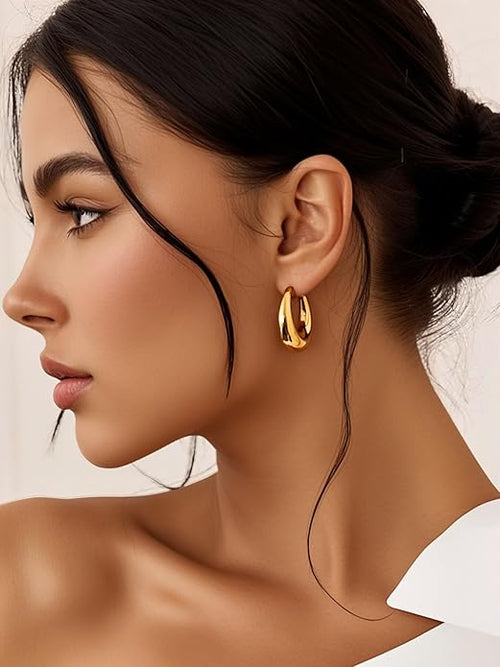 10 Pairs Chunky Gold Earrings for Women, Hypoallergenic Statement Hoops Earring for Multipack, Trendy Gold Chunky Hoop Earrings Jewelry for Gift